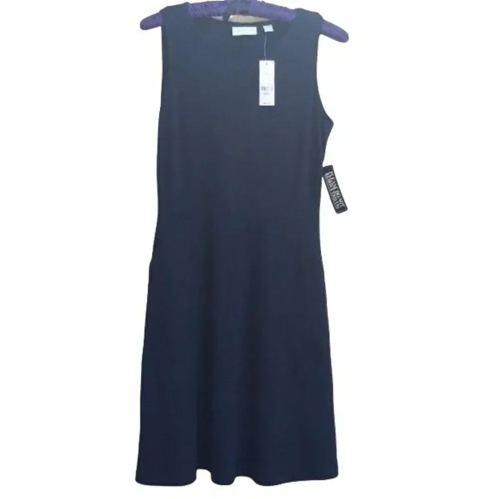 New York & Company Dress Sleeveless Fit Flare‎ Midi Pockets Cotton Black XS